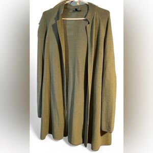 *Eileen Fisher Green Ribbed Open Front Cardigan Sweater Medium